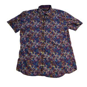 Spazio Uomo Shirt Purple Multicolor Paisley Short Sleeve Colorful Mens Large